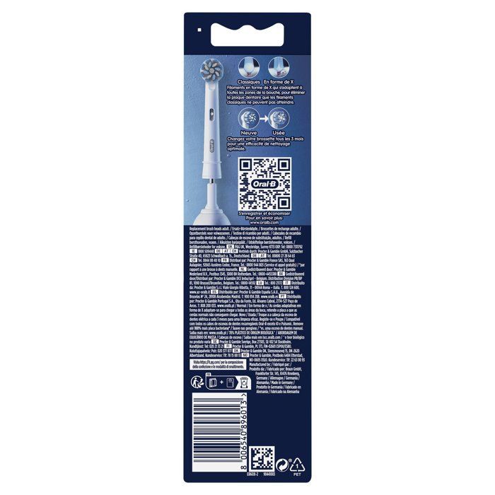 Náhradní kartáčková hlava - ORAL-B - Pro Sensitive Clean - Balení 2 kusů - Kompatibilní s Oral-B Pro - Bílá