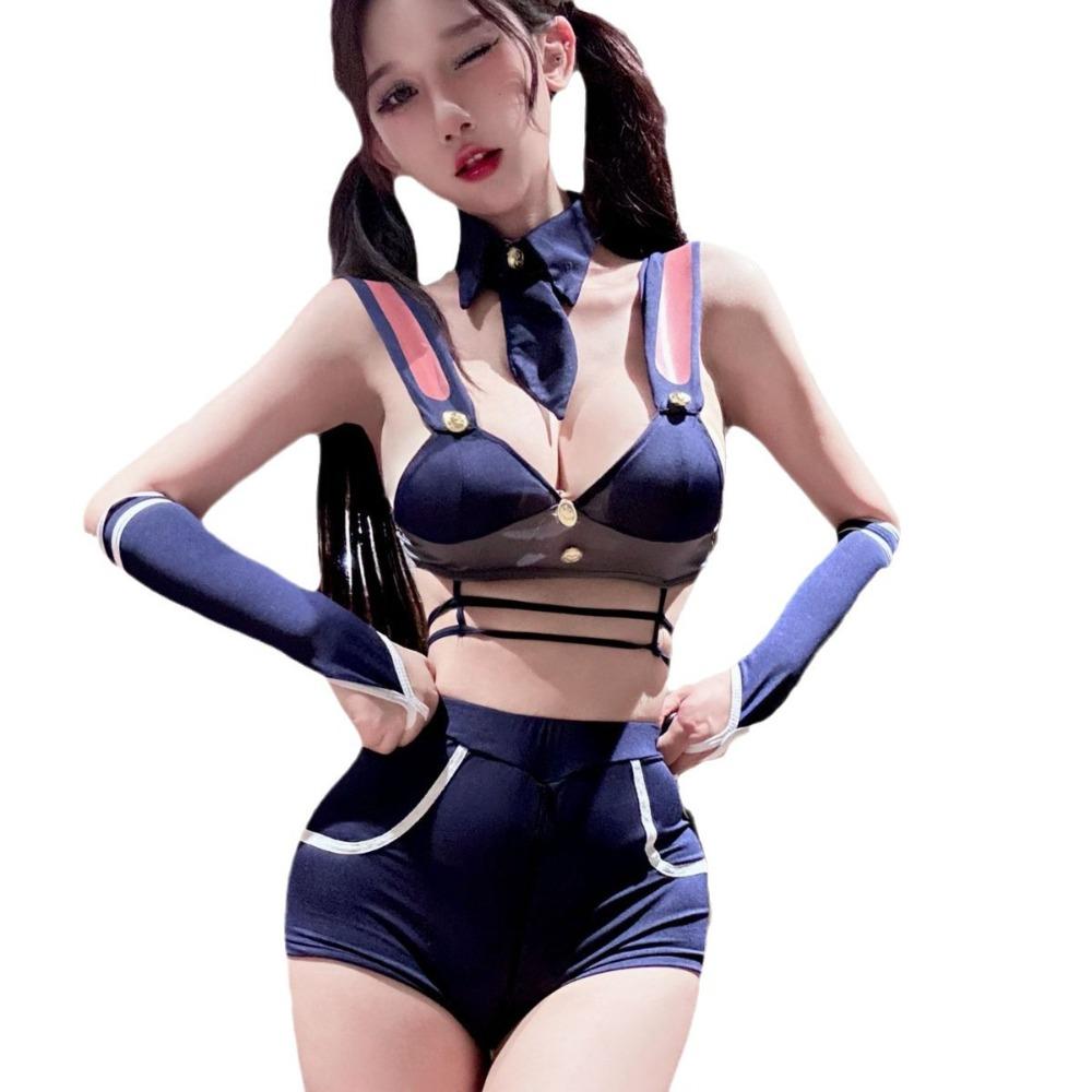 Midnight Bunny Police Officer Lingerie Set for Women - Open Crotch No-Take-Off Cosplay Uniform Erotic Costume