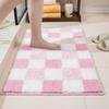 Pink Checkerboard Bathroom Floor Mat Absorbent Quick-drying Mat for The Home Bathroom and Thick Flocked Bathroom Rug