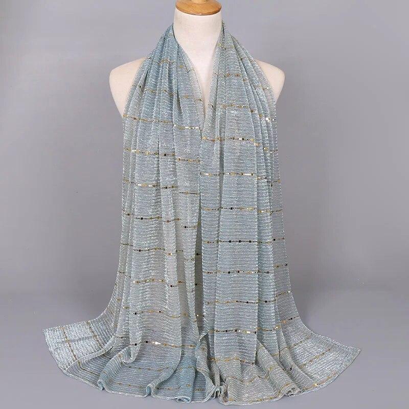Summer Lurex Glitter Scarf Elegant Lightweight Elastic Shawl For Women Fashion Sparkly Sequined Party Shawls 180*65cm
