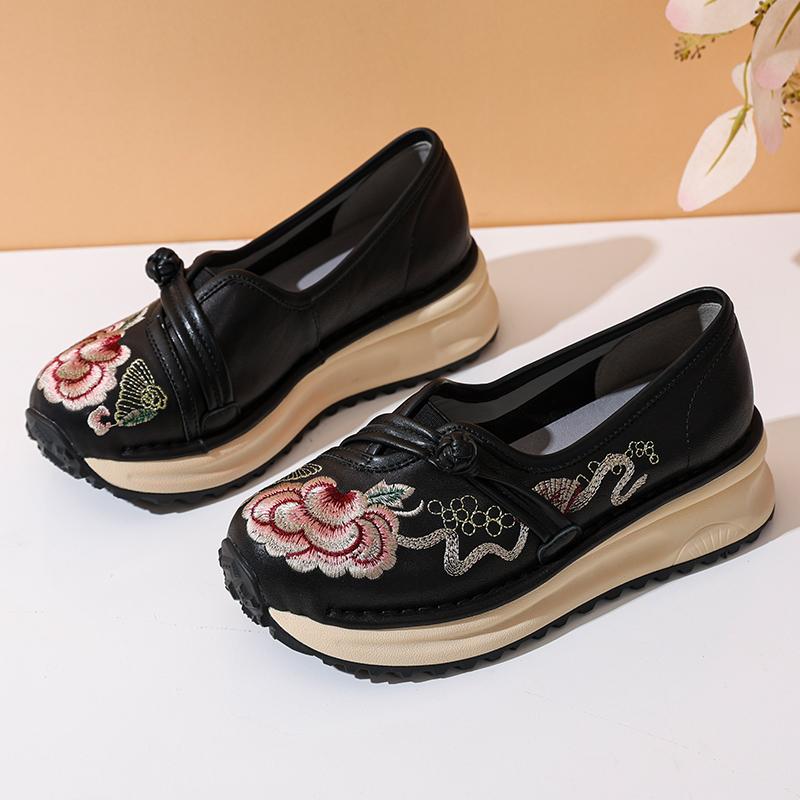 

GKTINOO Платформенные кроссовки Женские Туфли из натуральной кожи Вышитые Круглый носок На шнуровке Толстая подошва Балетки Женская обувь Ручной работы 250