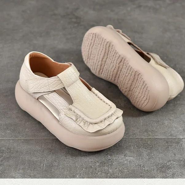 Johnature Retro Genuine Leather Roman Sandals Comfortable And Versatile Round Toe Thick Soled Women's Shoes