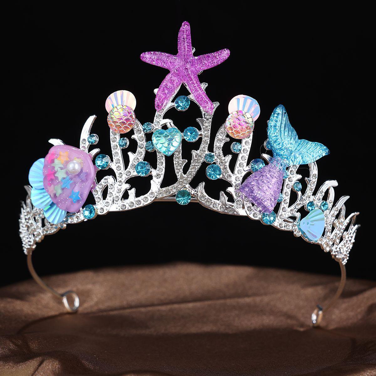 

Sequins Princess Queen Crown Ocean Hair Accessories Fashion Handmade Starfish Flower Shell Crown Headgear 2026 14.5*7CM
