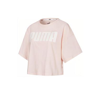 T-shirt Casual de Gola Redonda e Manga Curta Feminina Tops Rosa 584427-17