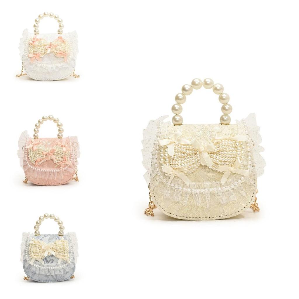 Sweet Pearl Princess Tote Bag Stylish Lace Bow Design For Kids With Breathable Material