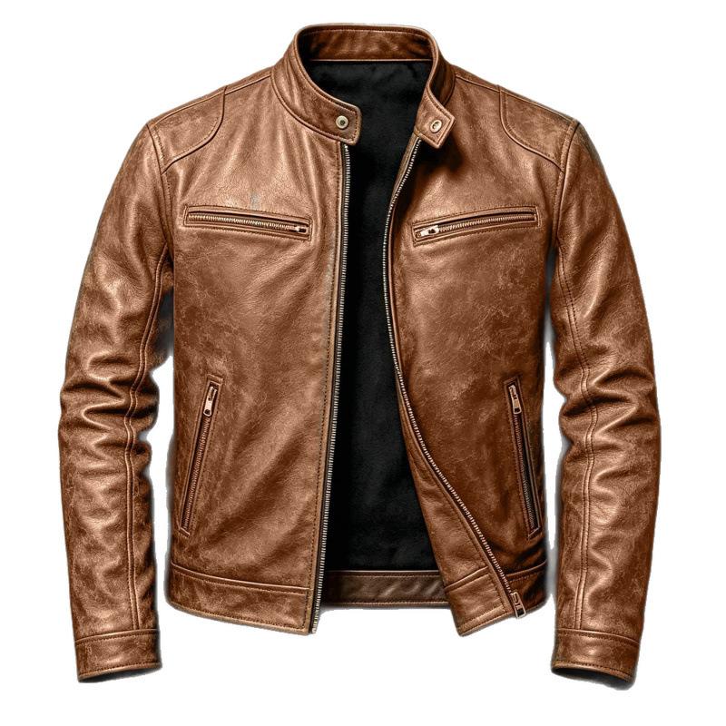 Men's locomotive style PU leather jacket stand-up collar slim jacket retro casual jacket leather jacket