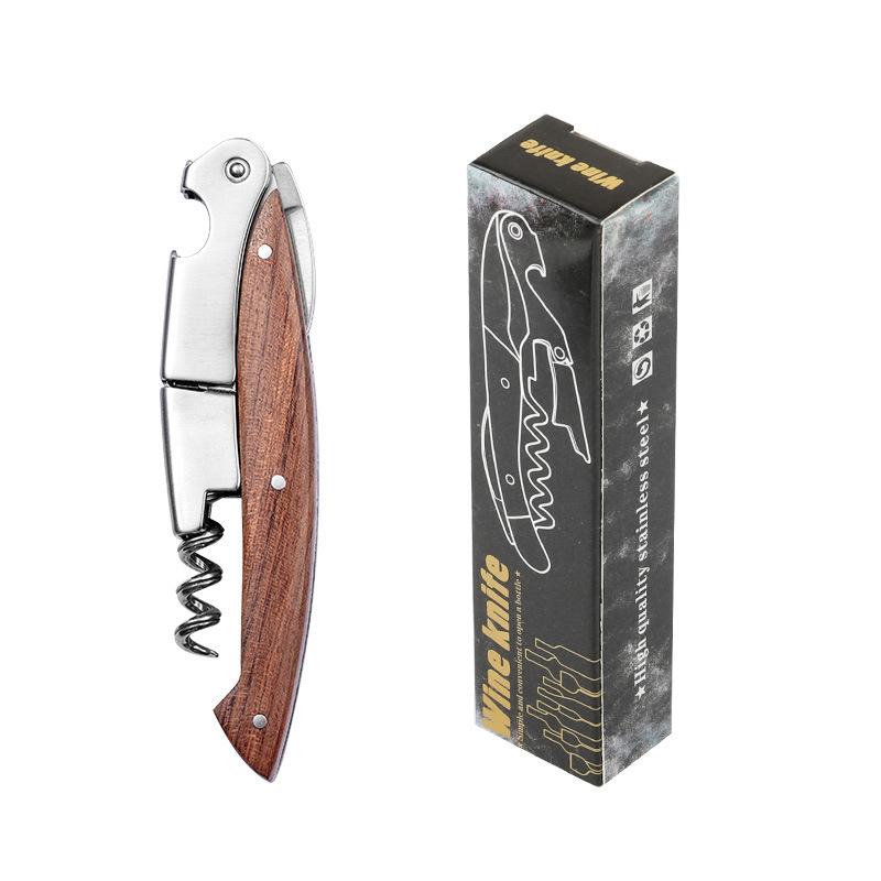 Stainless Steel Corkscrew Wine Key Beer Bottle Opener Foil Cutter Wood Handle Openers Waiters Wine Knife Corkscrews Sommelier
