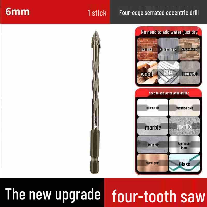 Durable Hexagonal Four-Flute Toothed Drill Bit for Ceramic, Cast Iron & Concrete