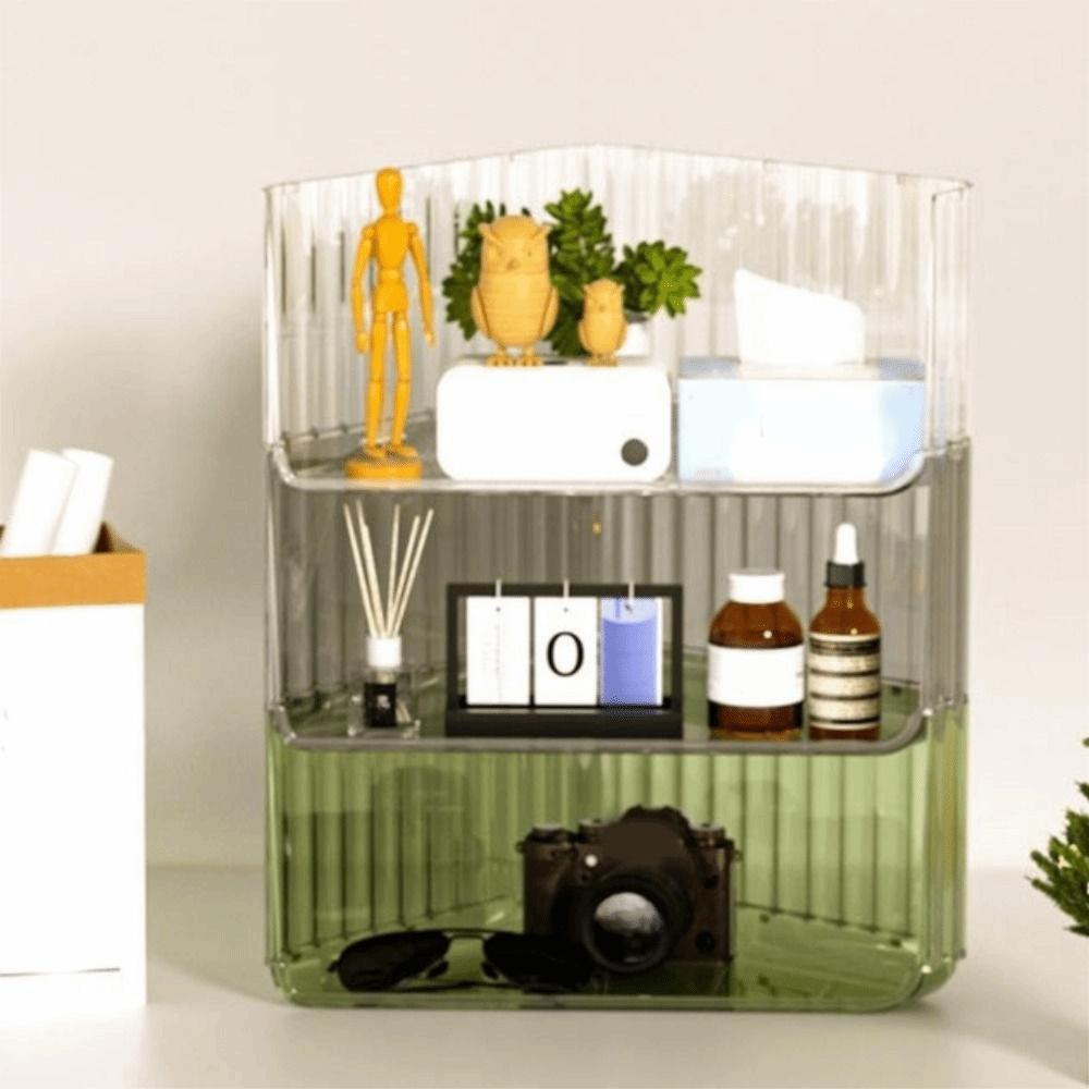 3PCS Plastic Triangle Storage Rack Transparent Large Capacity Cosmetic Storage Box Stackable Desktop Bookshelf for Home