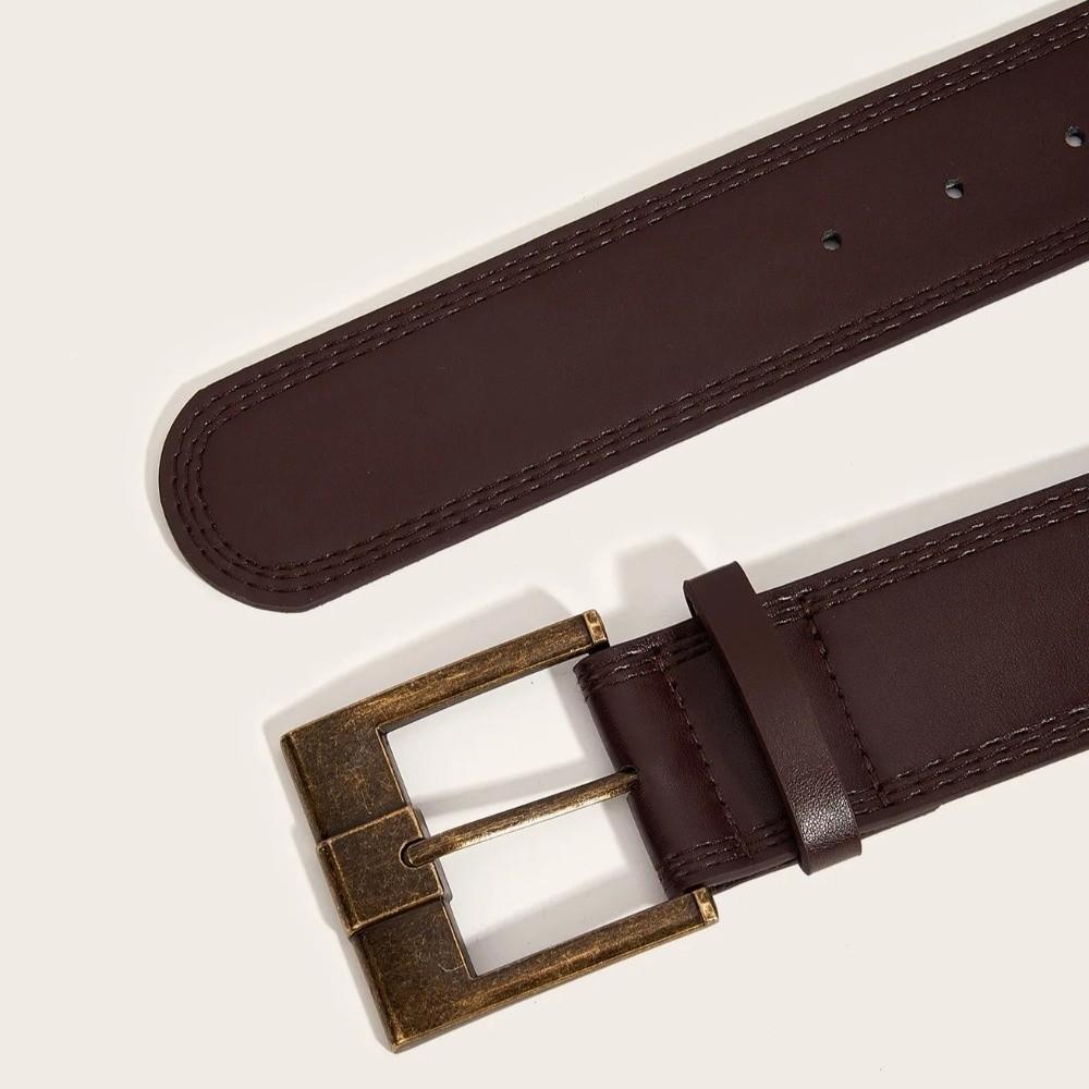 Y2K Metal Buckle Wide Belt Solid Color PU Leather Waistbands Retro Wide Waist Belt  Woman