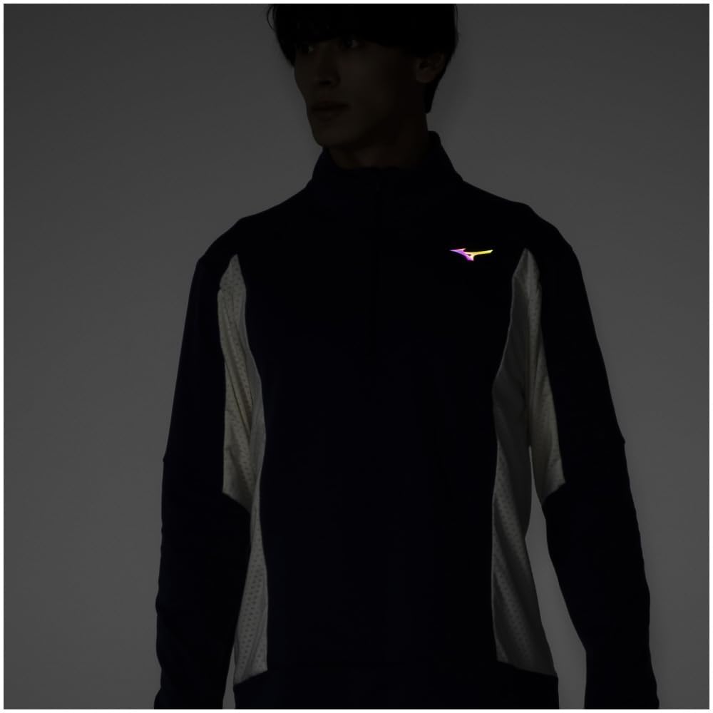 Running Wear Warma Light Half Fleece Reflective Estate Blue [Mizuno] Shirt, Zip, Aurora, Warm, Lining, Stretch, Print, J2MCA505, Men's,