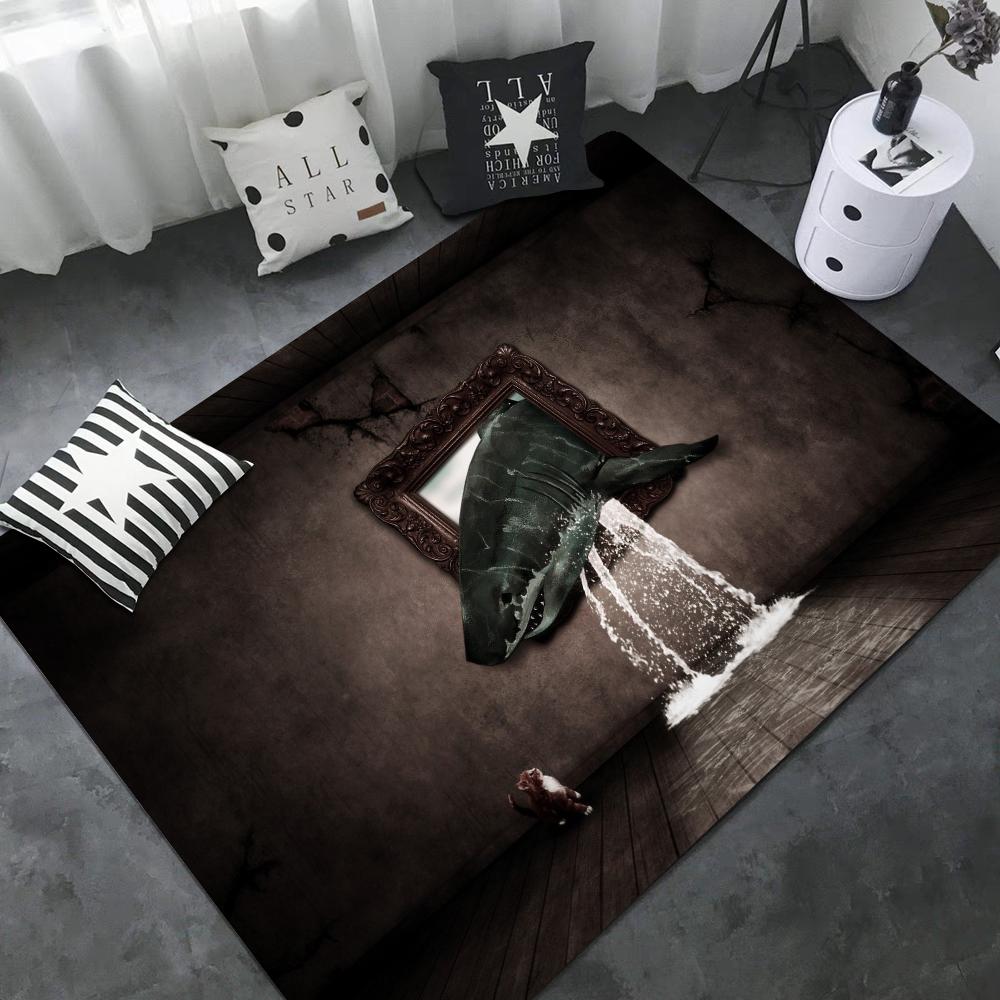 Funny Shark Floor Mat Non-Slip Laundry Room Mat Laundry Decor Balcony Child Living Room Bedside Mats