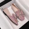New Fashion Women Flat Shoes Beautiful Crystal Bowknot Boat Shoes Slip-on Loafers