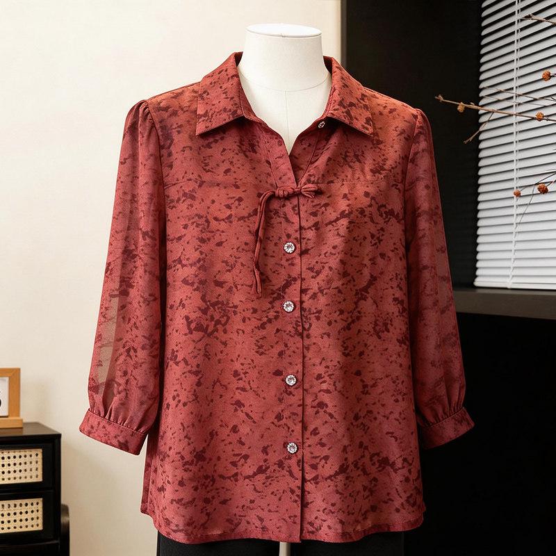 

Spring/Summer 2026 Chinese Style Shirt for Middle-Aged and Elderly Women 2XL (recommended for 140-155 jin)