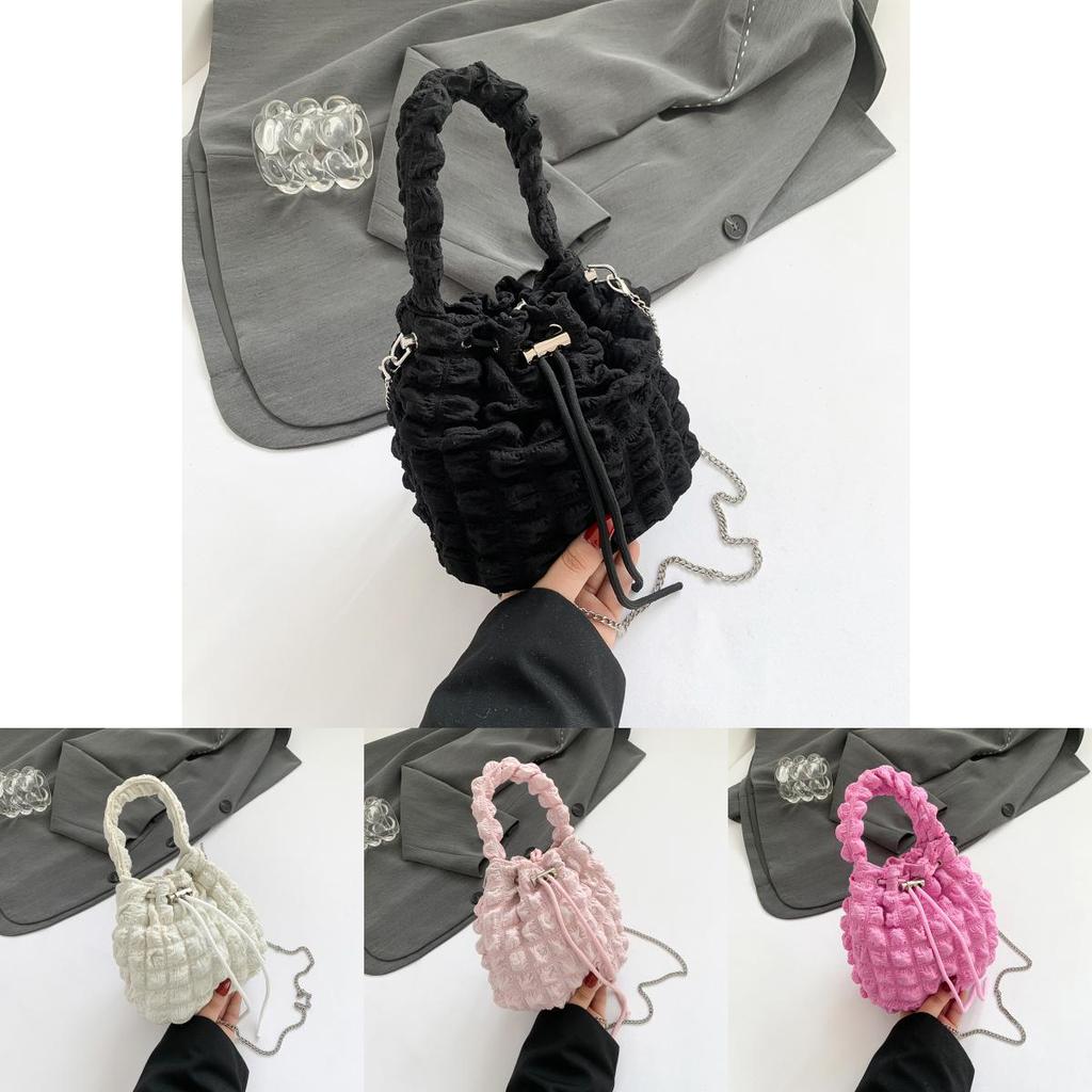 New Folded Bucket Bag Street Fashion Canvas Shoulder Bag Soft Texture Large Capacity Commuter Casual Puff Cloud Bag