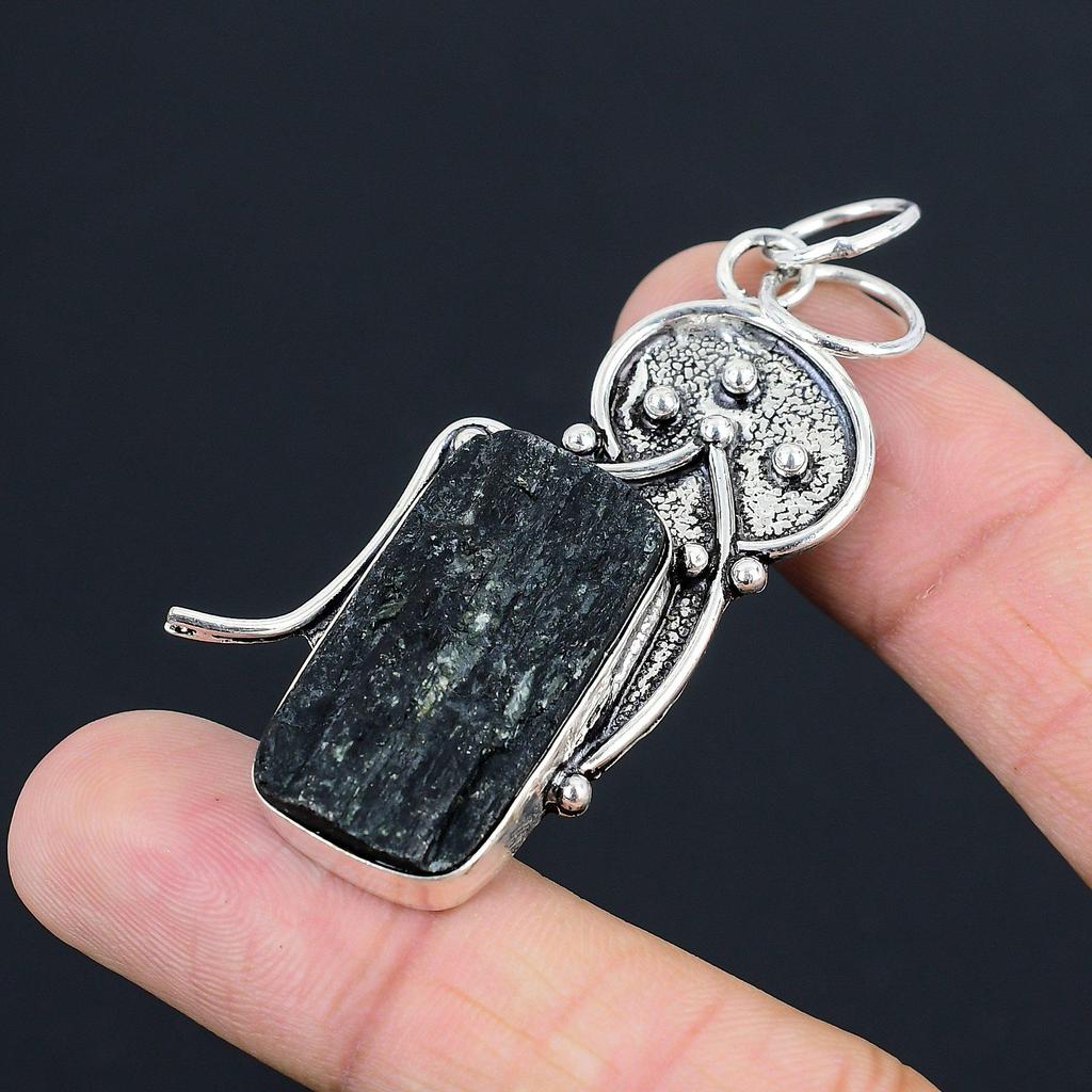Daughters Day Sale 925 Sterling Silver Black Tourmaline Rough Stone New Pendant