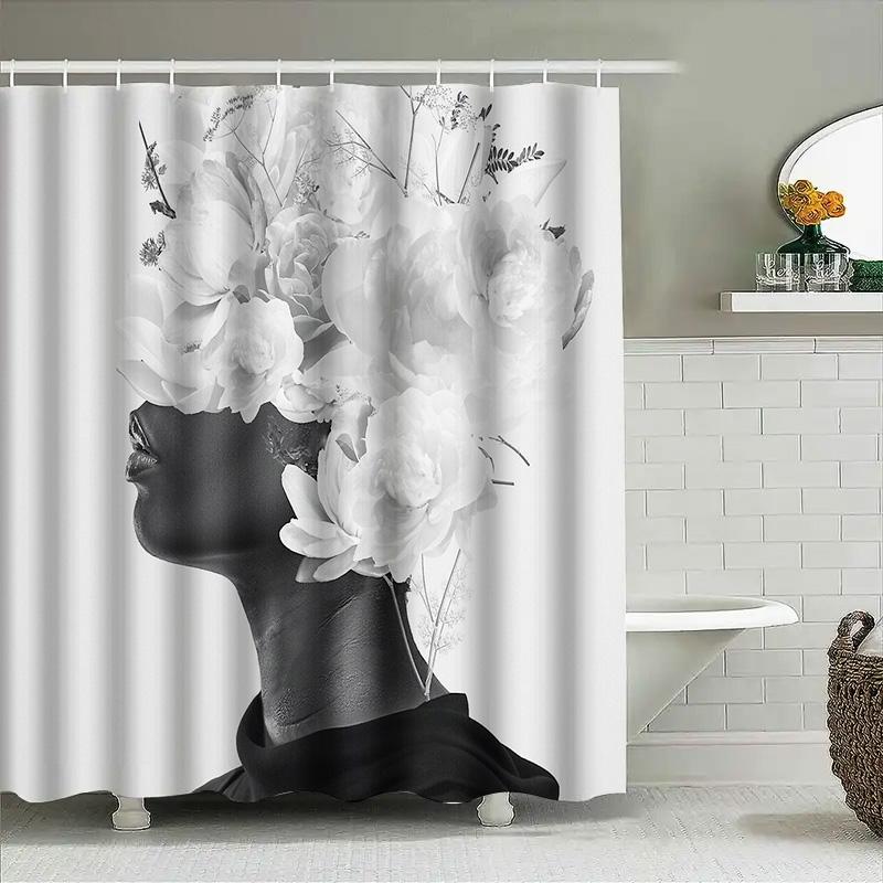 Floral Shower Curtain Botanical Pattern Bathroom Decor Nature Plants Greenery Washable Fabric Waterproof Modern Style Home Decor