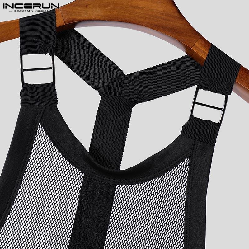 INCERUN Men Sleeveless Tank Tops Party Club Backless Hollow Mesh Vest