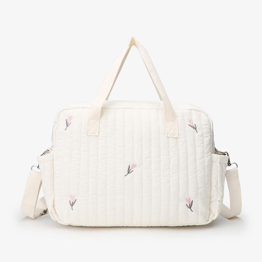 Bear/Flower Quilted Mommy Bag Multifunctional Crossbody Maternity Bag Cotton Messenger Shoulder Bag Adjustable Strap Luggage Bag