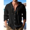 New Fashion Spring-Summer Men Hooded Shirt, Solid Color Cotton-Linen Casual Long-Sleeve Top