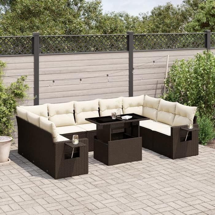 VidaXL Salon de jardin 10 pcs avec coussins marron résine tressée 3268113