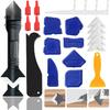 Caulking Tool Kit,Caulk Remover Tool,3 In 1Silicone Caulking Tool Kit, Grout Scraper, Reuse and Replace 5 Silicone Pads, Bathroom, Kitchen, Floor,