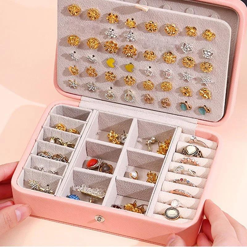 1 Stück PU-Leder Schmuck-Organizer-Box Tragbare Ohrringe Ringe und Halskette Schmuckaufbewahrungsbox