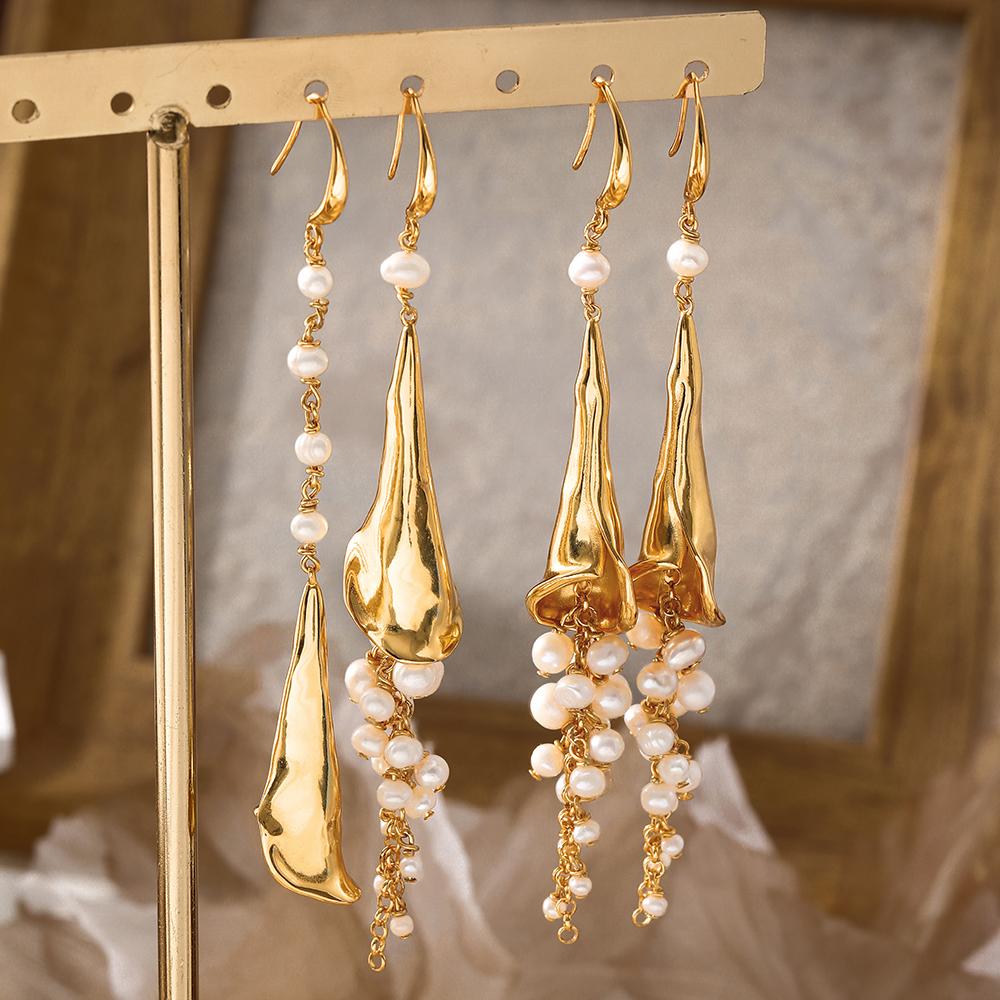 French Style Elegant Tassel Long Purple Crystal Natural Pearl Earrings Luxurious and Sophisticated Retro Jewelry
