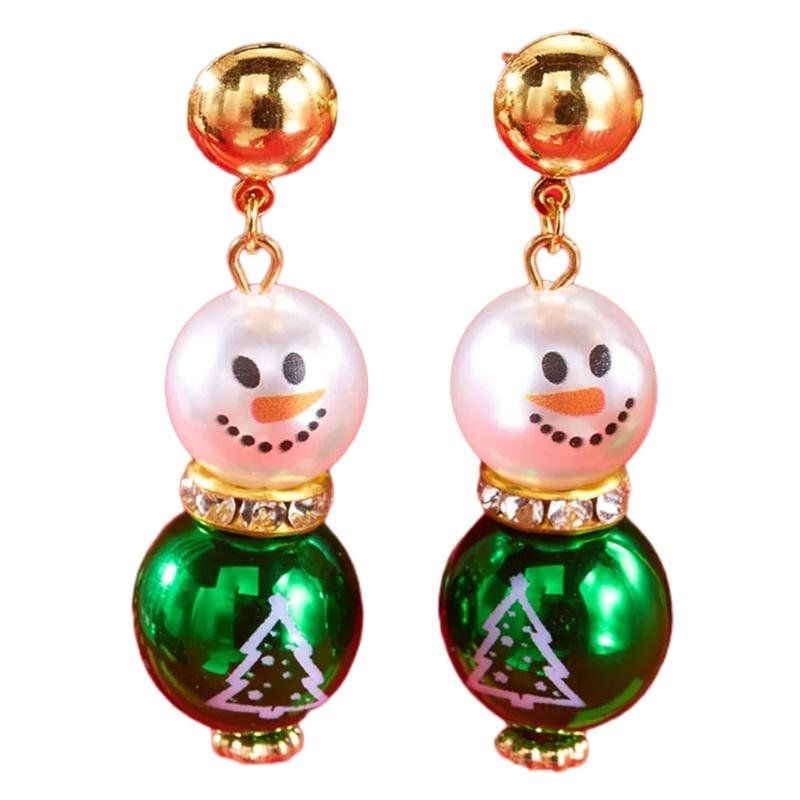Stylish Festival Snowman Imitation Pearls Earrings Christmas Party Jewelry Ear Accessories For Women And Kids