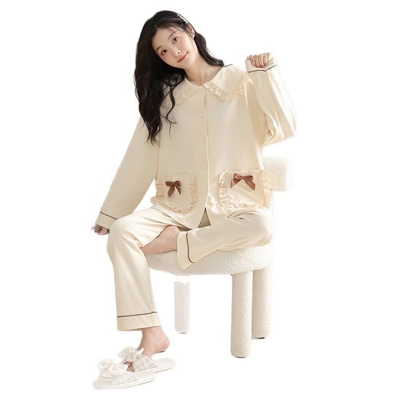 Pajamas women's spring and autumn pure cotton loungewear women's long-sleeved cute doll collar autumn and winter 1011 new cotton suit