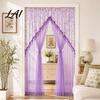 Light Filtering Balcony Partition Sheer Lace Door Curtain Embroidered Floral Doorway Curtain with Beads No Drill Rod Pocket Room Divider for Bedroom