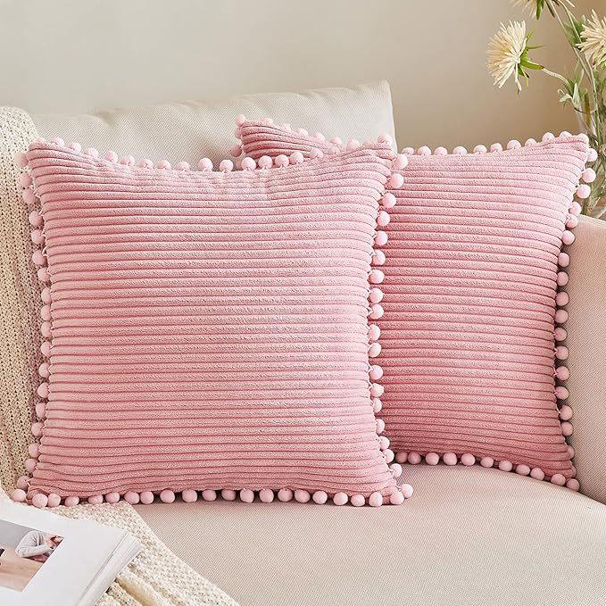 

Boho Style Decorative Pillow Covers with Pom-poms 45x45cm Pillow Covers Corduroy Cushion Case Cute and Soft Square Throw Pillow 30x50cm