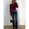 Women Loose Off Shoulder Long Sleeve Knit Cropped Sweater