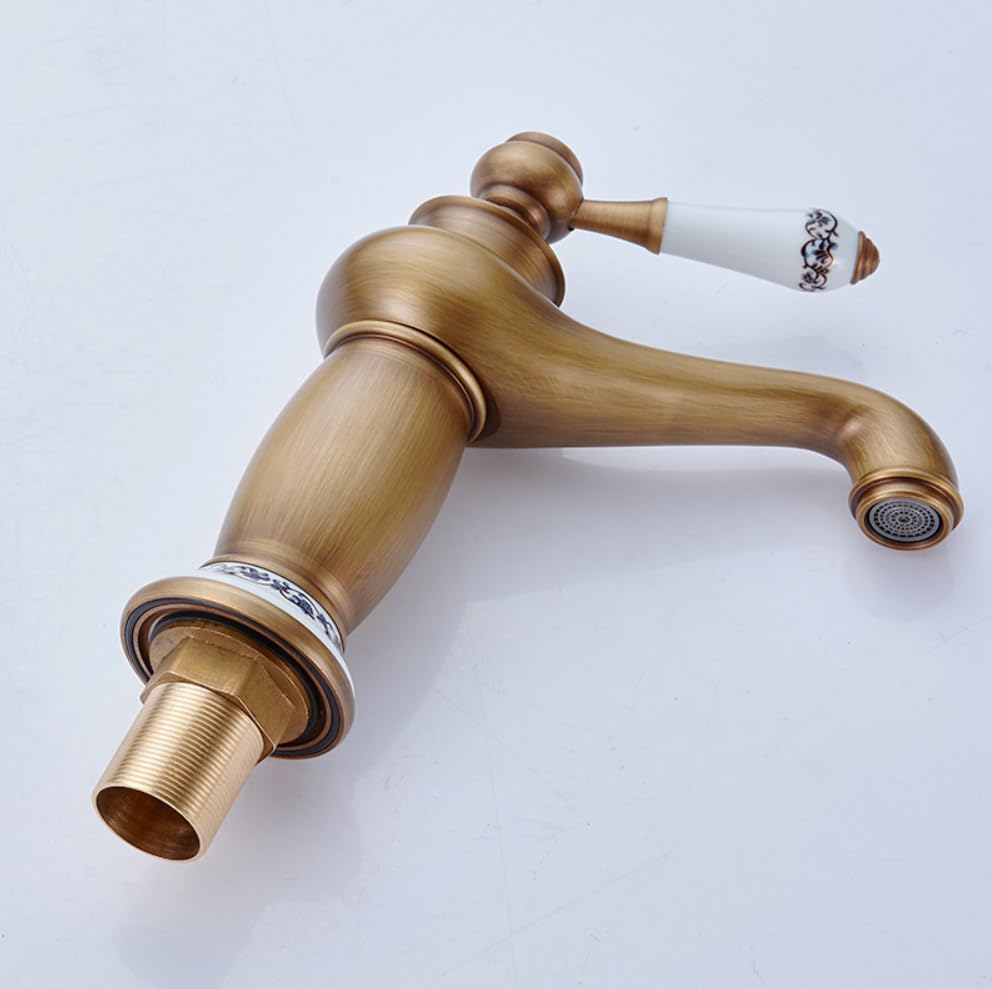 Ceramic Antique Brass Faucet Bathroom Sink Faucet Blue White Porcelain Long Neck Vintage Faucet Kitchen Water Basin Tap