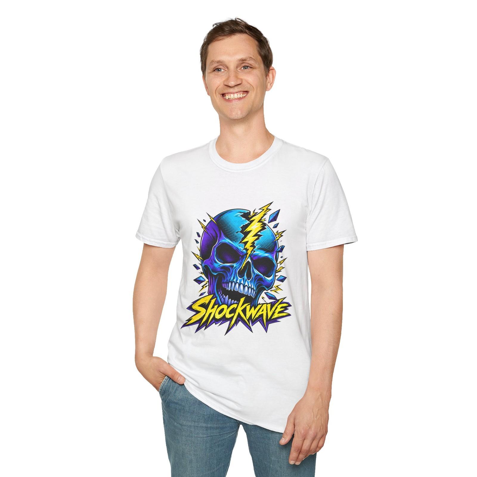 Unisex Softstyle T-Shirt Skull Lightning Comic Halftone Horror Pop Goth S разноцветный