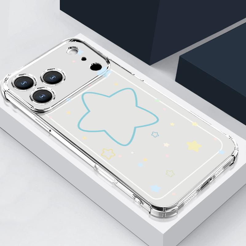 

Star Moon Pattern Phone Case For iPhone 17e 17 16 15 Pro Max 14 13 Pro 16 Shockproof Clear TPU Soft Card Slot Pocket Back Cover iPhone17e