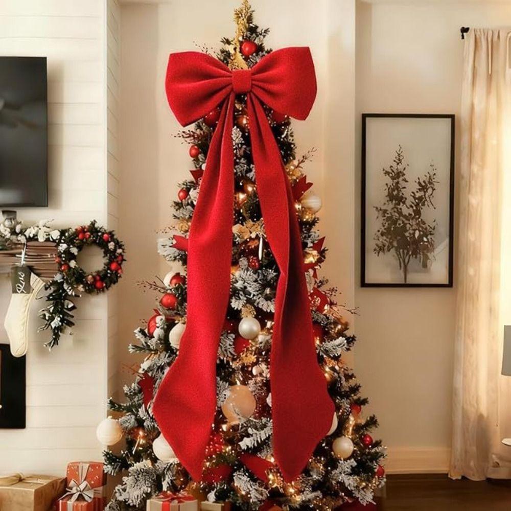 Oversized Christmas Giant Bow Handcrafted Eye-Catching Large Bow Backdrop Extended Ribbon Soft Velvet Ribbon Wall Decor