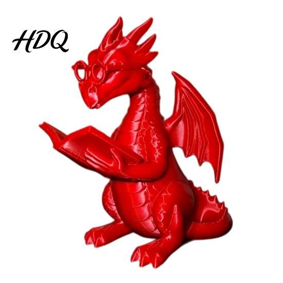 Dragon Statue for Garden Reading Figurine with Glasses Statue 3D Printed Collectible Ornament Bookshelf Decor Whimsical Desktop Ornament Gift Book