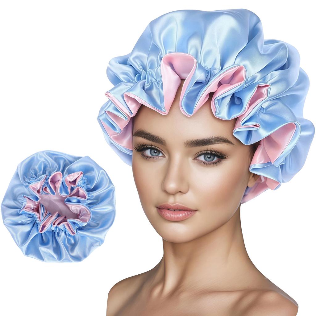 1pc Two Tone Satin Hat Silk Bonnet for Sleeping Satin Bonnets Double Layer Reversible Hair Cap Bonnet for Women Long Curly Braid