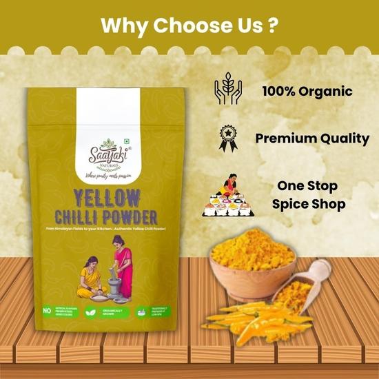 Saatyaki Naturals Organic Himalayan Yellow Chilli Powder - 800gm | Pure, Freshly Grounded Spice for Cooking, Non-GMO, Gluten-Free