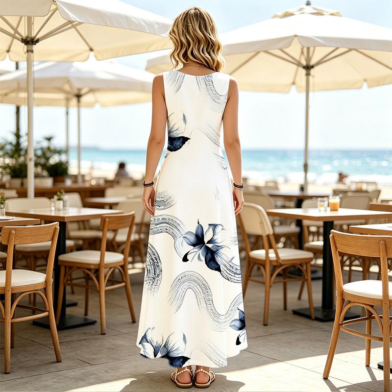 Sleeveless Floral Beach Dress ,Loose Fit Lightweight Summer Dress,Versatile for Daily Casual,Beach Vacation & Outdoor Use,Breathable Summer Wear