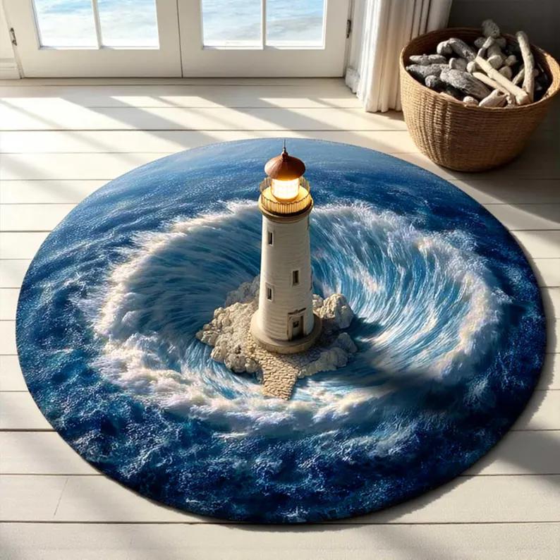 Ocean Wave Round Rug 3D Beach Mat Coastal Starfish Carpet Nautical Sea Shell Floor Rug Sea Coastal Home Decor Ocean Lover Gift