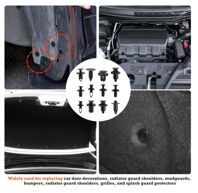 Auto Halteklammern & Befestigungselemente Set Universelle Größen Nylon Stoßfänger Kotflügel Nieten Türverkleidungsclips und Kunststoffnieten mit 10 Kabelbindern und Werkzeug zum Entfernen für Toyota Ford