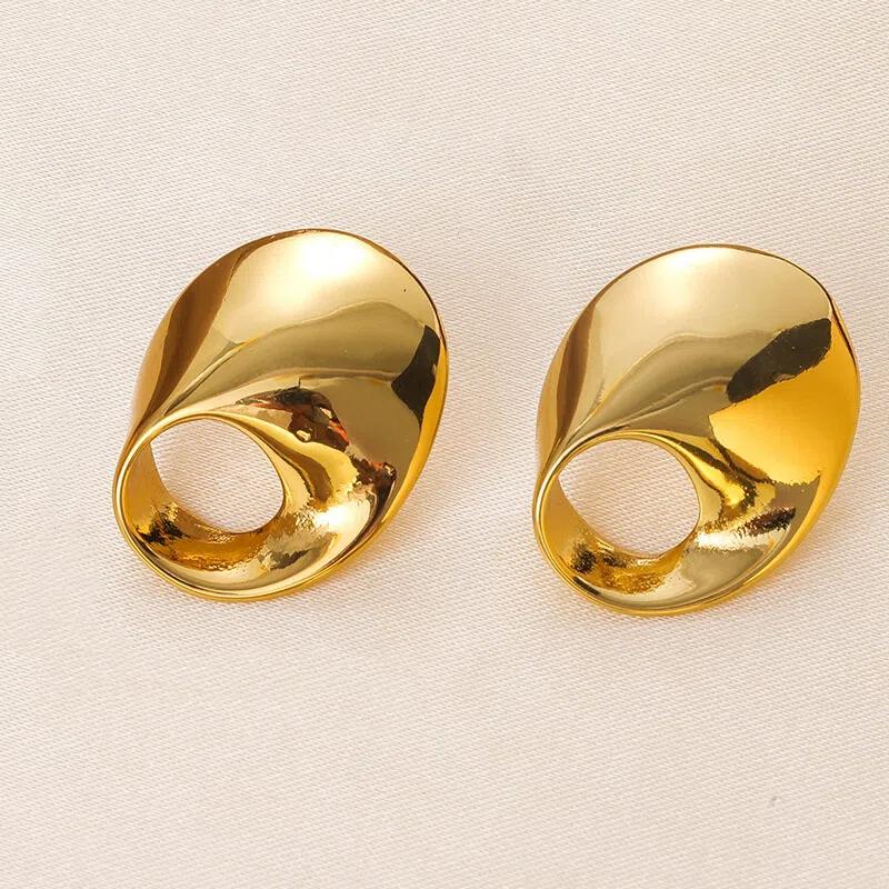 Luxury Chunky Golden Stainless Steel Hoop Earrings Cubic Glossy Round Ears Clips Trendy Jewelry for Wedding Party
