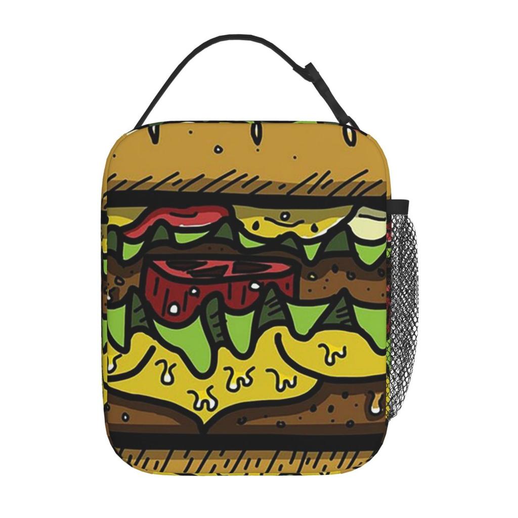 Large Hamburger Pattern Insulated Lunch Bag for Women Children Portable Food Boxes Thermal Lunch Box Tote