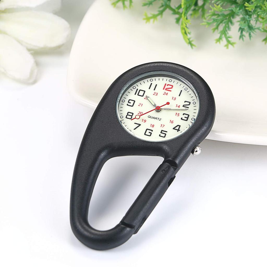 JEWELRYWE Watch Clip, Luminous Analog, Waterproof, Hiking, Bag Clip, Sports Watch, Popular Fashion Accessory (Black)