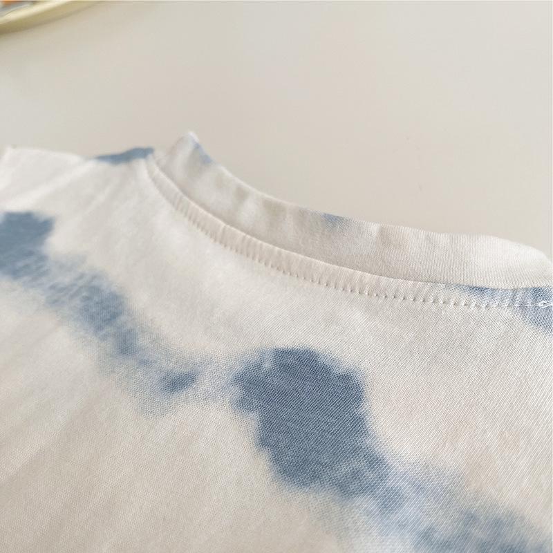 Children's Summer Short Sleeved Set with Korean Striped Printed T-shirt and Soft Denim Shorts Summer Two-piece Set