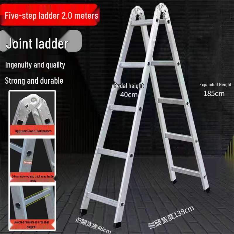 Non-Slip Herringbone Engineering Ladder, Reinforced Iron Square Tube with Galvanized Pipe, Thickened for Household Use