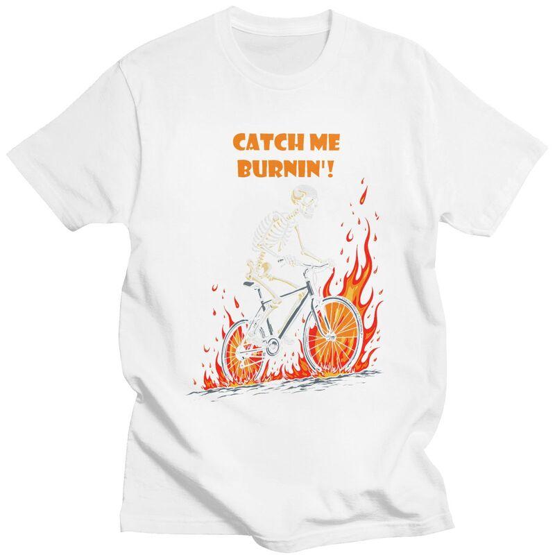 Custom Catch Me Burnin Bicycle Cyclist Skeleton T Shirts Men Pure Cotton Tee Tops Tshirts ShortSleeve Fashion Tshirt Clothing