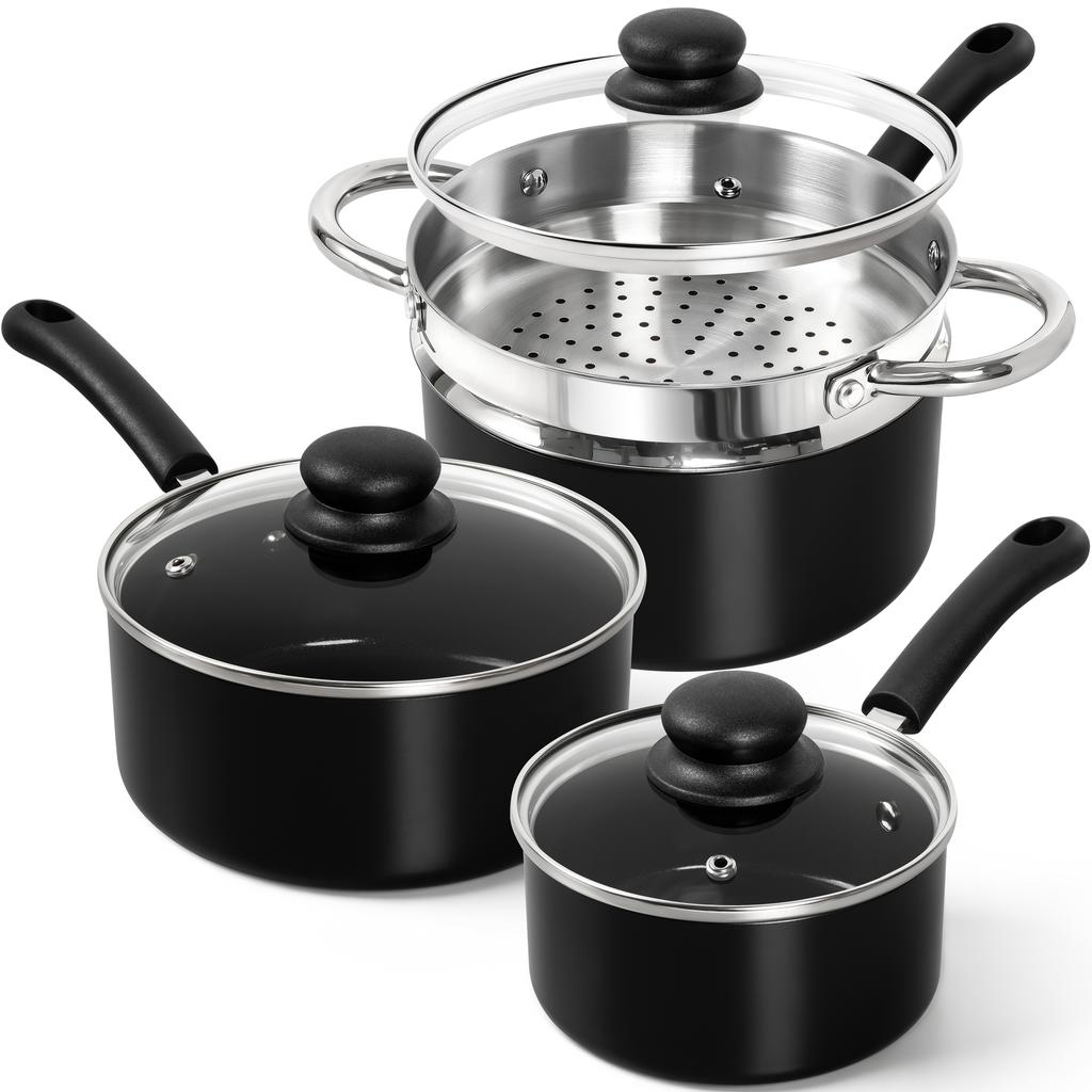 MICHELANGELO Non-stick Pan with Lid Ceramic Cookware Set with Steamer,Easy-to-clean Pots Multi-purpose Cooking Pot with Steamer